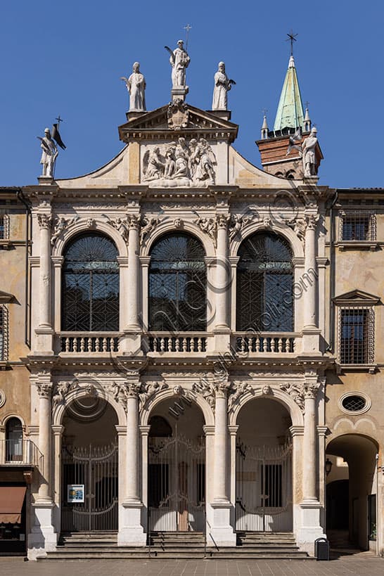 Veduta architettonica del Palazzo del Monte di Pietà e della Chiesa di San Vincenzo in Piazza dei Signori, Vicenza