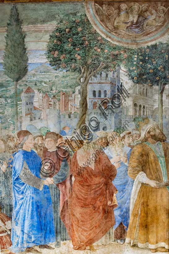 Detail fresco Construction Tower of Babel Benozzo Gozzoli, Pisa Cemetery