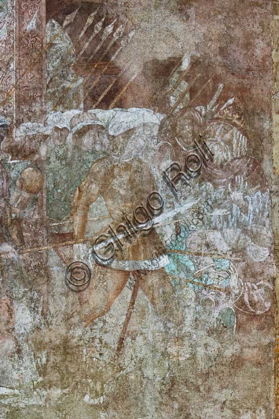 Detail soldiers fresco Benozzo Gozzoli Meeting of Esau and Jacob Rape of Dinah Camposanto Cemetery Pisa