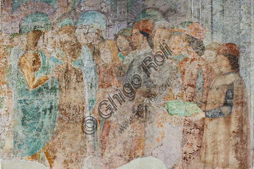 Detail of Benozzo Gozzoli's fresco 'Joseph at the Court of Pharaoh' depicting a group of men, Pisa Monumental Cemetery, 1477.
