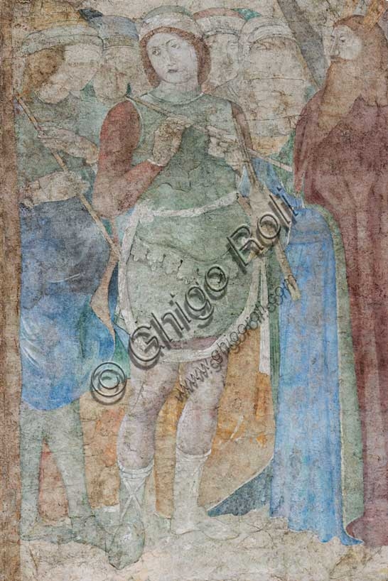 Dettaglio affresco Verga di Aronne serpente bronzo, Benozzo Gozzoli, Camposanto Pisa