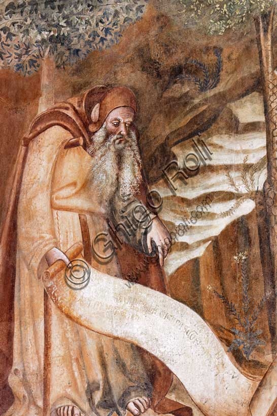 Dettaglio vita eremitica affresco Trionfo della Morte Buonamico Buffalmacco Camposanto Pisa 1336 1341