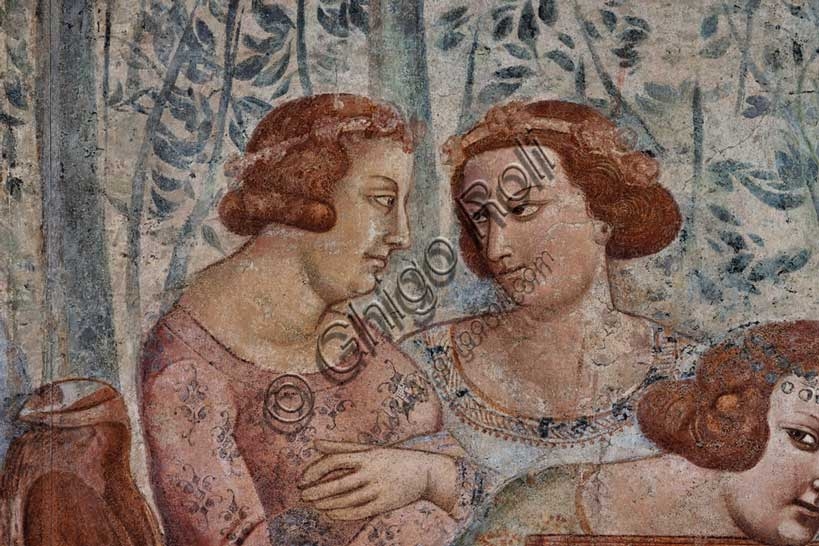 Trionfo della Morte di Buonamico Buffalmacco, particolare con i dieci giovani nel verziere. Camposanto di Pisa, 1336-1341.