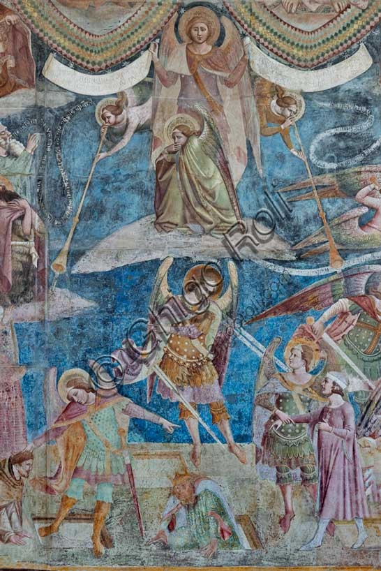 Detail of angels in the Last Judgement by Buffalmacco, Monumental Cemetery in Pisa, Tuscan art of the 14th century