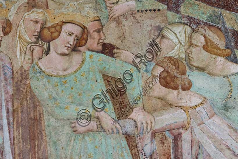 Dettaglio dell'affresco Il Giudizio Universale di Buonamico Buffalmacco raffigurante il gruppo di peccatori, Camposanto di Pisa, 1336-1341.