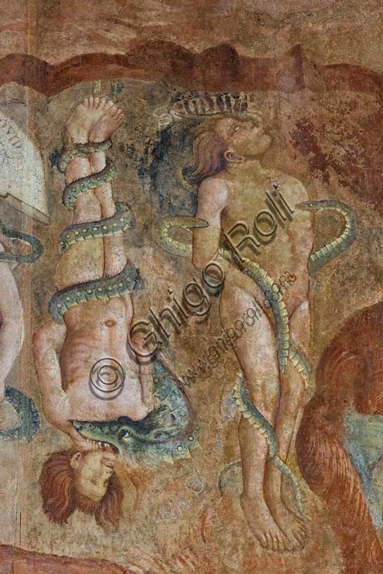 Parte sinistra dell'affresco 'Inferno' di Buffalmacco nel Camposanto di Pisa, raffigurante il girone dei simoniaci