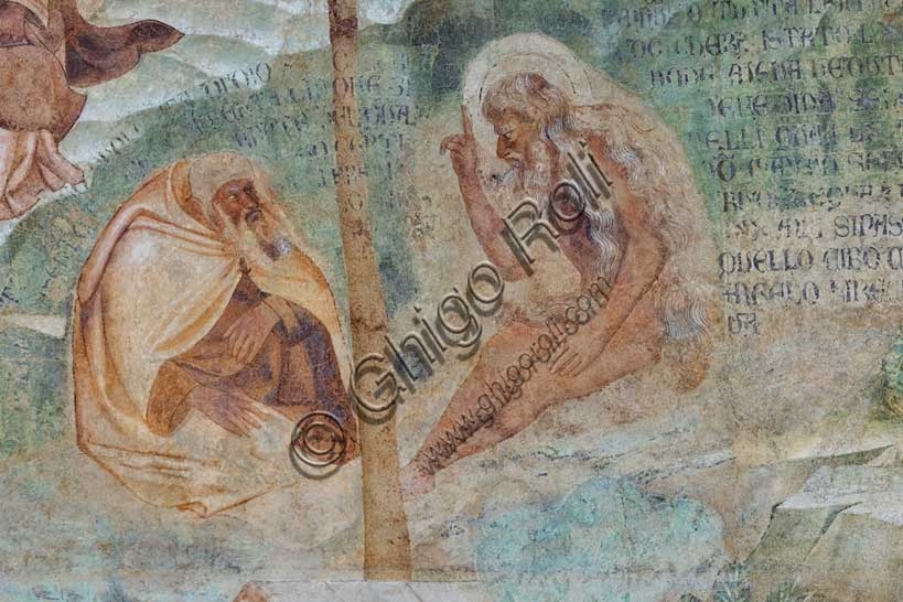 Detail Thebaid fresco with hermit saints stories, Buonamico Buffalmacco, Pisa Monumental Cemetery