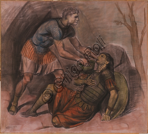 Death of Clorinda drawing by Achille Funi, 1953, chalks and pastels on paper