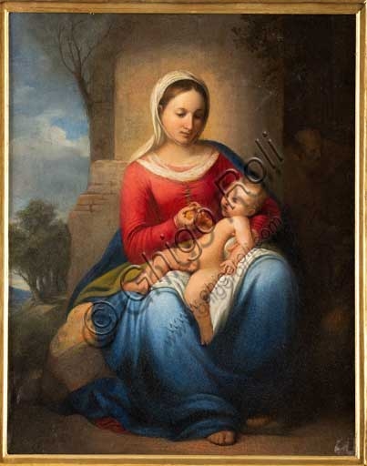 Painting Madonna and Infant Jesus by Adeodato Malatesta, 19th century Italian painter, oil on canvas