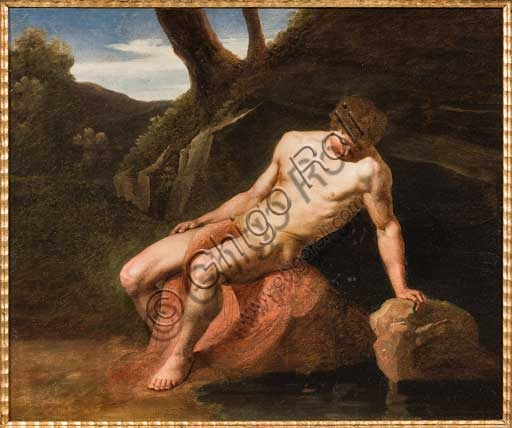 Dipinto 'Narciso' di Adeodato Malatesta, olio su tela raffigurante il mito greco