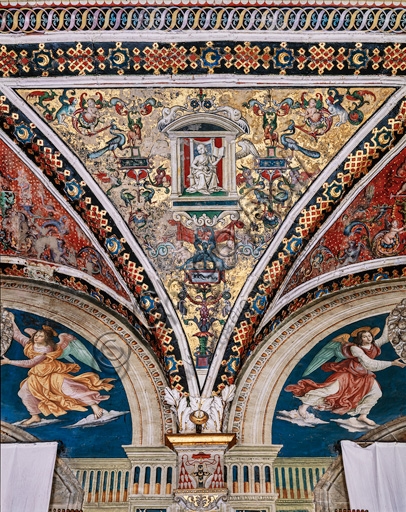 Dettaglio affresco grottesche antico pittura rinascimentale volta Libreria Piccolomini Siena