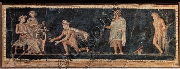 Roman fresco of Apollo, Olympus and Marsyas from the house beside the theatre in Herculaneum, 1st century AD, Third Style