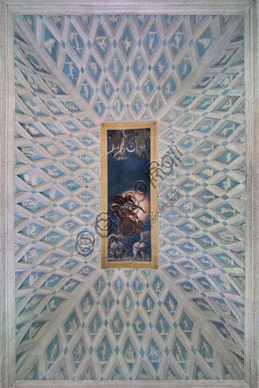 Ceiling fresco in the Chamber of the Sun and Moon at Palazzo Te Mantua, depicting the chariots of Apollo and Diana