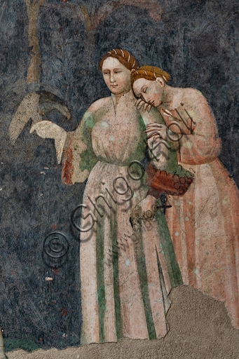 Particolare affresco due dame corte Camera Pinta Rocca Albornoz Spoleto