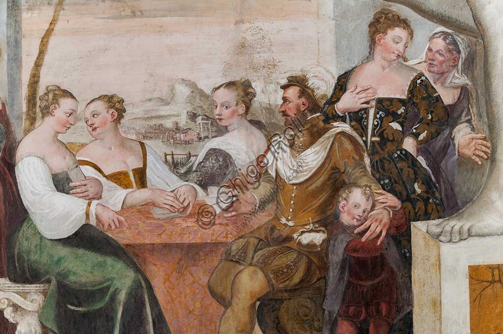 Particolare affresco Gioco di Carte di Giovanni Antonio Fasolo a Villa Caldogno, 1570