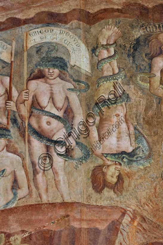 Dettaglio dell'affresco Inferno di Buffalmacco con il girone dei simoniaci, Camposanto di Pisa