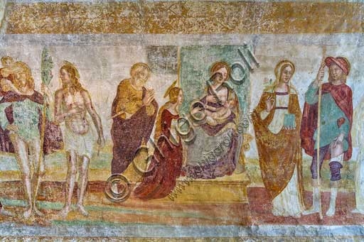 Fresco Madonna on the Throne and Saints by Antonio Boselli, crypt Church of San Michele al Pozzo Bianco Bergamo