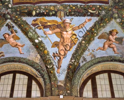 Detail of the Mercury fresco, pendentive of the vault in the Loggia of Cupid and Psyche at Villa Farnesina, Rome