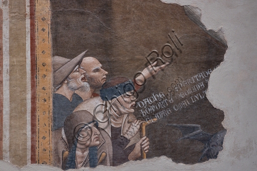 Affresco staccato I poveri invocano la morte di Andrea Orcagna, 1350, dettaglio del volto e delle mani