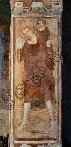 Medieval fresco of St. Christopher, Orvieto Italy, Abbey of St. Severo e Martirio, 13th century.