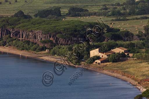 View of the farmhouse holiday rental in the Tuscan countryside landscape, Baratti Gulf, near St. Cerbone Spring