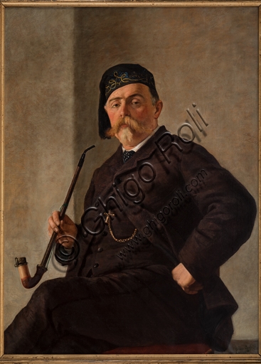Man with Pipe oil painting by Albano Lugli, portrait detail