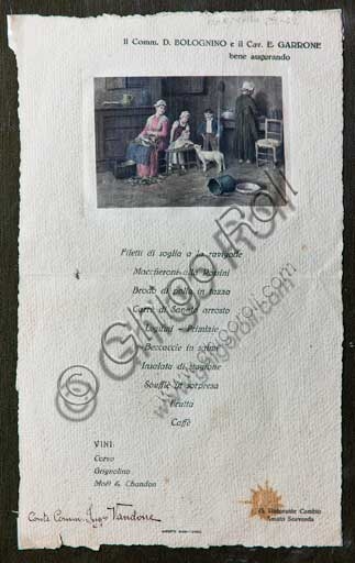 Photograph of the historic menu from Ristorante Cambio on display at Casa Artusi, Forlimpopoli