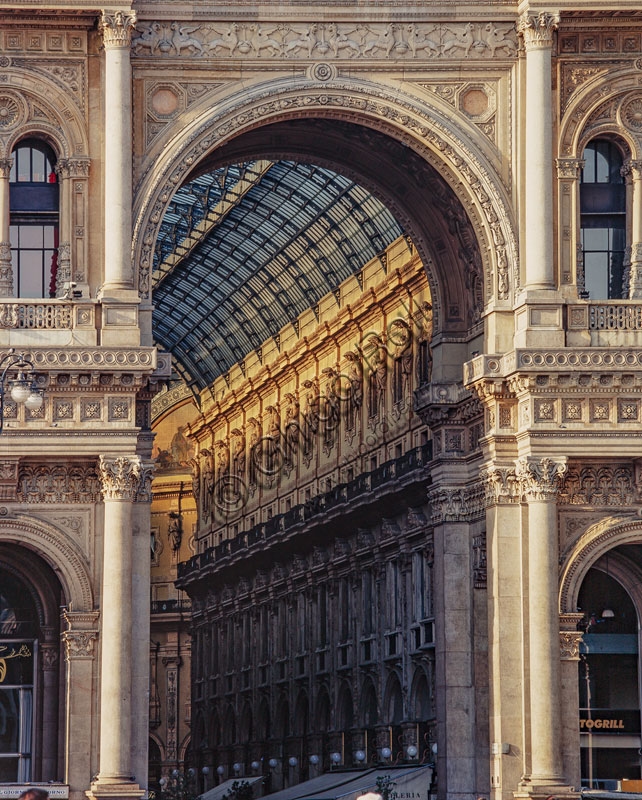 Entrance arch of the Vittorio Emanuele II Gallery in Milan, 1867 neorenaissance architecture