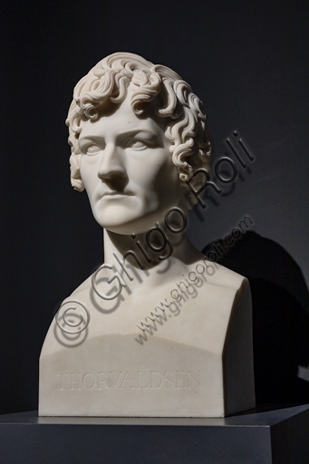 Sculptural Self Portrait of Bertel Thorvaldsen in Carrara marble, 1810-1811, detail of the face