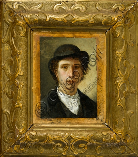 Self-portrait painting by Giovanni Muzzioli, 19th-century Italian painter, oil on canvas