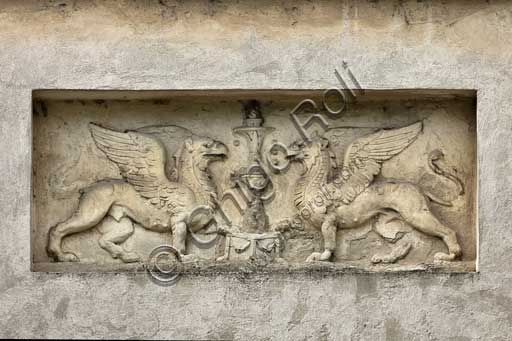 Detail of the bas-relief depicting griffins on the northern side of Palazzo Te, Mantua.