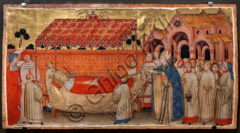 Dipinto Morte di San Silvestro, tempera su tavola di Battista da Vicenza, arte gotica
