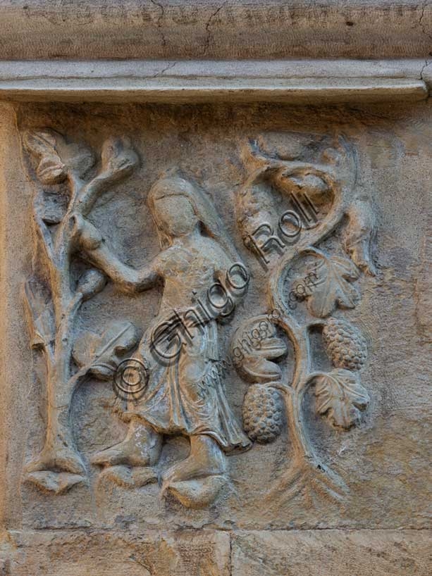 Sculptural panel of the month of September or Virgo, Benedetto Antelami, apse of Fidenza Cathedral