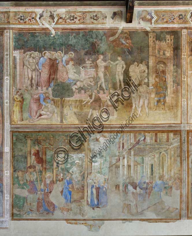 Affreschi di Adamo ed Eva di Piero di Puccio e vendemmia di Noè di Benozzo Gozzoli nel Camposanto Monumentale di Pisa