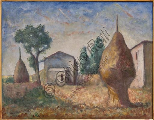 Haystacks 1929 oil painting by Carlo Carrà, Ricci Oddi Gallery Piacenza Italy