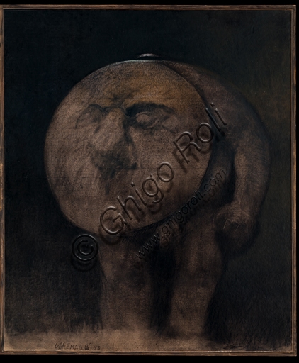 Dipinto Monos di Carlo Cremaschi, olio su cartone, figura solitaria, arte italiana