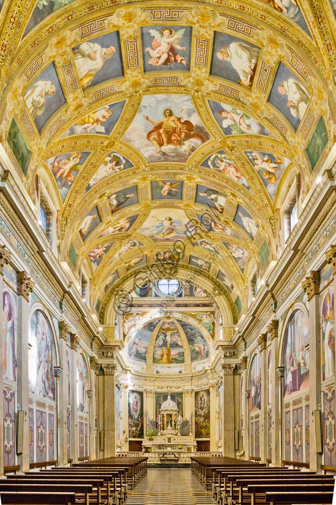 Inside view of the central nave of the Certosa di Milano, part of the Monumental Cemetery.
