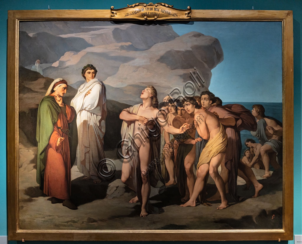 Painting Dante and Casella by Amos Cassioli, oil on canvas 1858-62