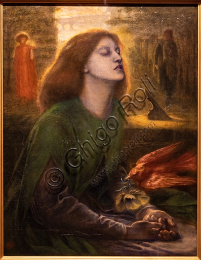 Dipinto Beata Beatrix di Dante Gabriel Rossetti, olio su tela con Elizabeth Siddal