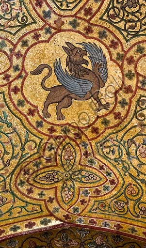 Detail of the mosaic depicting a griffin, vault decoration in the King Roger's Room, Palazzo dei Normanni, Palermo.