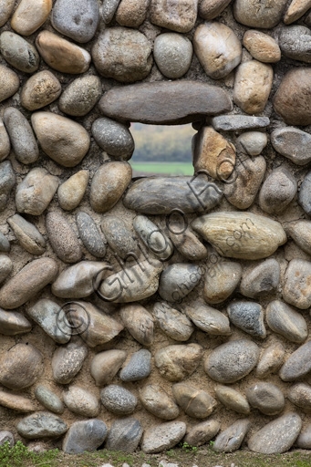 Construction detail of the stone walls of the medieval Ricetto di Candelo, Piedmont, Italy