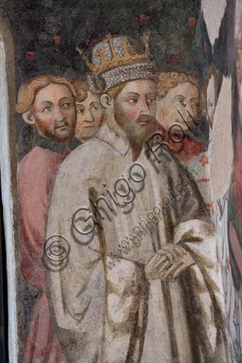 Dettaglio affresco con figura di re, Camera Pinta, Rocca Albornoz Spoleto, pittura gotica del Trecento