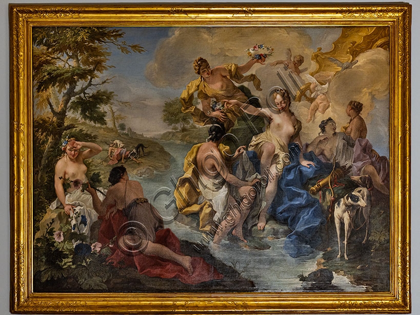 Dettaglio del dipinto olio su tela 'Diana e le Ninfe' di Giambattista Pittoni, 1725, periodo Barocco