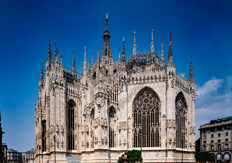 Architectural view of the apses of Milan Cathedral photographed from the south-east