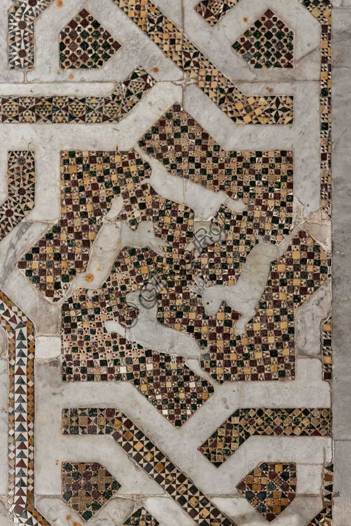 Detail of floor mosaic with four hares, Monreale Cathedral, northern transept