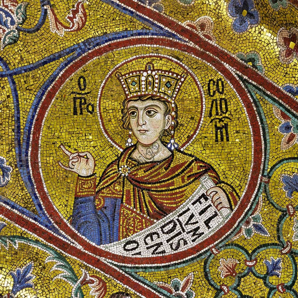 Byzantine mosaic of King Solomon, detail of Monreale Cathedral in Palermo