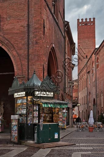 Historic oldest newspaper kiosk in Cremona's Piazza del Comune town square