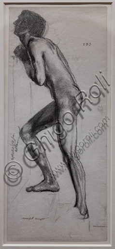 Nude knight study by Edward Burne-Jones, graphite drawing on paper from 1861