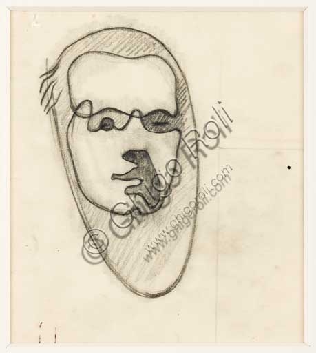 Autoritratto 1930 Enrico Prampolini, disegno a matita su carta, Collezione Assicoop-Unipol