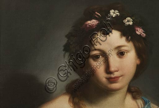 Dettaglio del volto di Flora, dipinto barocco di Carlo Cignani presso la Galleria Estense di Modena
